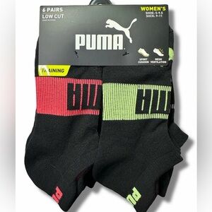 PUMA SOCKS WOMEN'S - LOW CUT 253 - EDGE BLACK RED GREEN - SHOE SZ 5-9.5 - PACK 6